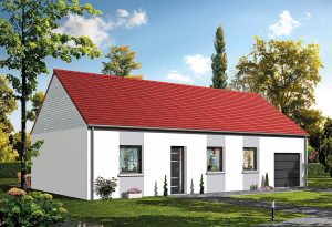 Photo d'un modèle d'une maison individuelle plein-pieds.