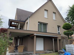 Chantier de ravalement de façade et aménagement d'une terrasse dans le 67.