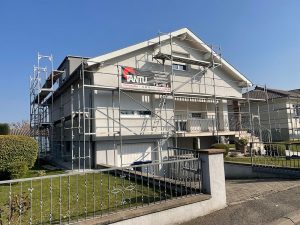 Chantier de ravalement de façade à Souffelweyersheim.