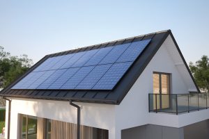 Maison avec panneaux photovoltaïques.